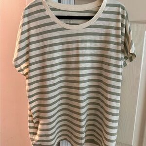 Casual Striped Short-Sleeve Tee in Sage and White